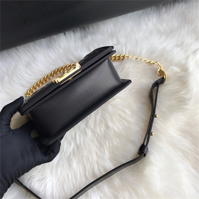 Cha.nel Small Leboy Bag Lambskin Aged Gold Metal Black A67085