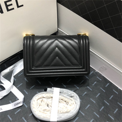 Cha.nel Small Leboy Bag Chevron Pattern Lambskin Aged Gold Metal Black A67085