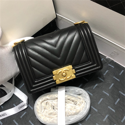 Cha.nel Small Leboy Bag Chevron Pattern Lambskin Aged Gold Metal Black A67085