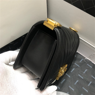 Cha.nel Small Leboy Bag Chevron Pattern Lambskin Aged Gold Metal Black A67085