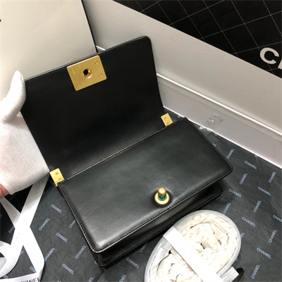 Cha.nel Small Leboy Bag Chevron Pattern Lambskin Aged Gold Metal Black A67085