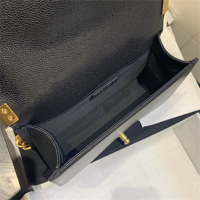 Cha.nel Medium Leboy Bag Grained Calfskin Aged Gold Tone Metal Black A67086