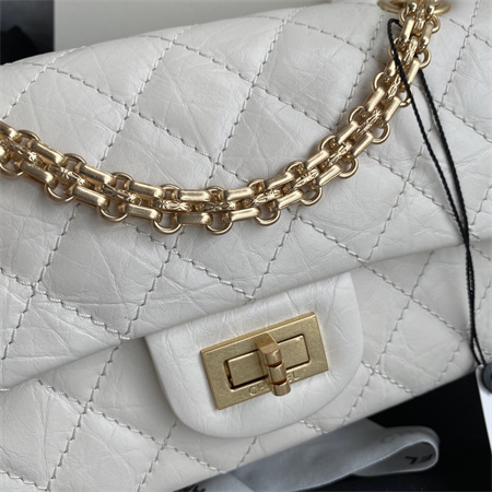 Cha.nel 2.55 Mini Handbag Aged Calfskin Gold Tone Metal White AS0874