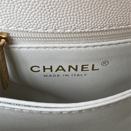Cha.nel Mini Coco Handle Bag Grained Calfskin Aged Gold Metal White AS2215