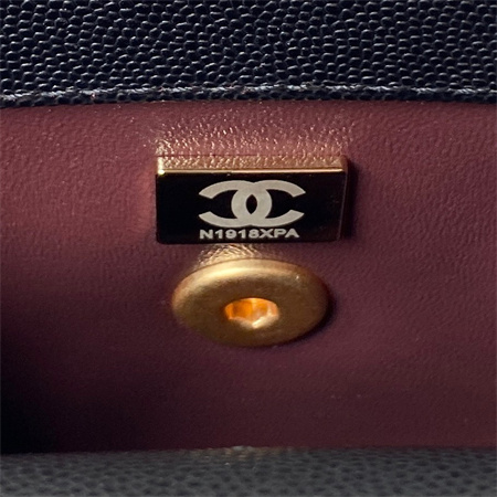 Cha.nel Mini Coco Handle Bag Grained Calfskin Aged Gold Metal Black AS2215