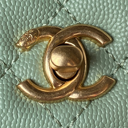 Cha.nel Mini Coco Handle Bag Grained Calfskin Aged Gold Metal Green AS2215