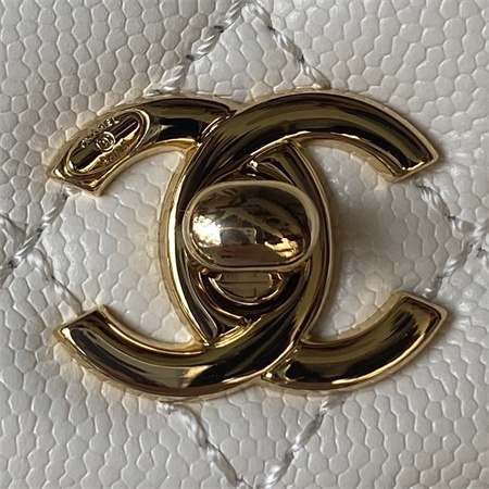 Cha.nel Mini Coco Handle Bag Grained Calfskin Lt Gold Metal White AS2215