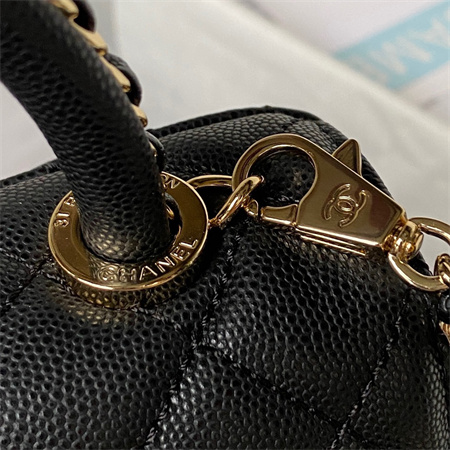 Cha.nel Mini Coco Handle Bag  Grained Calfskin Lt Gold Metal Black AS2215
