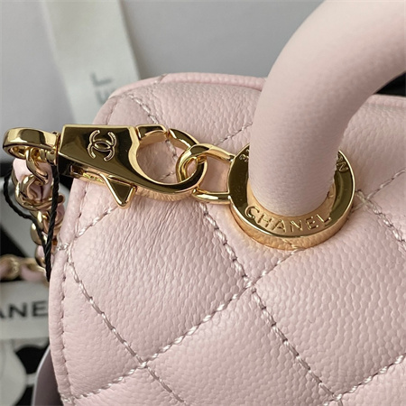 Cha.nel Mini Coco Handle Bag Grained Calfskin Lt Gold Metal Pink AS2215