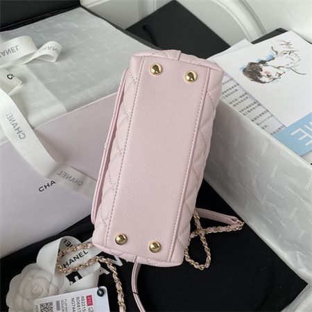 Cha.nel Mini Coco Handle Bag Grained Calfskin Lt Gold Metal Pink AS2215