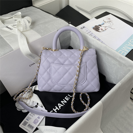 Cha.nel Mini Coco Handle Bag Grained Calfskin Lt Gold Metal Lilac AS2215