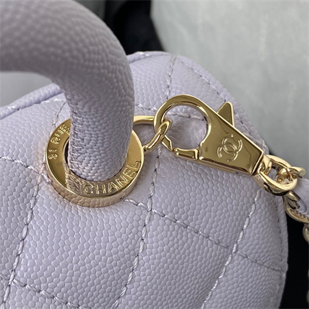Cha.nel Mini Coco Handle Bag Grained Calfskin Lt Gold Metal Lilac AS2215