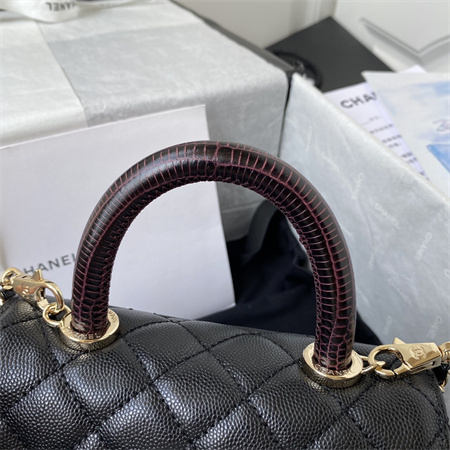 Cha.nel Mini Coco Handle Bag Grained Calfskin Lt Gold Metal Black/Burgundy AS2215