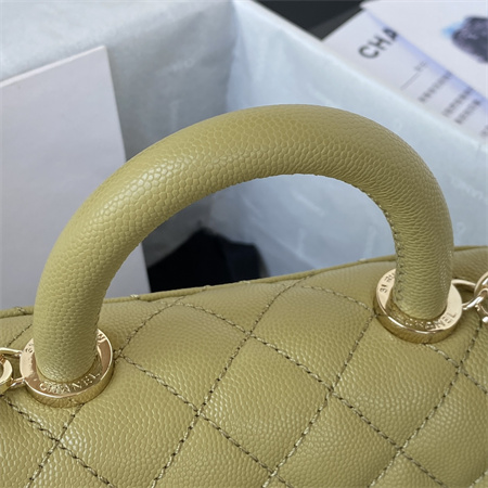 Cha.nel Mini Coco Handle Bag Grained Calfskin Lt Gold Metal Mustard Green AS2215