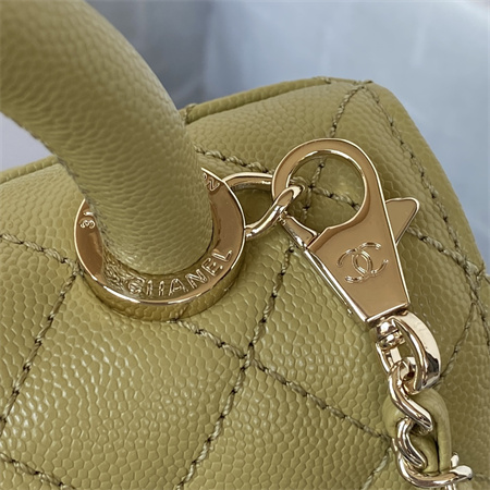 Cha.nel Mini Coco Handle Bag Grained Calfskin Lt Gold Metal Mustard Green AS2215