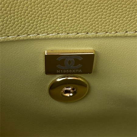 Cha.nel Mini Coco Handle Bag Grained Calfskin Lt Gold Metal Mustard Green AS2215