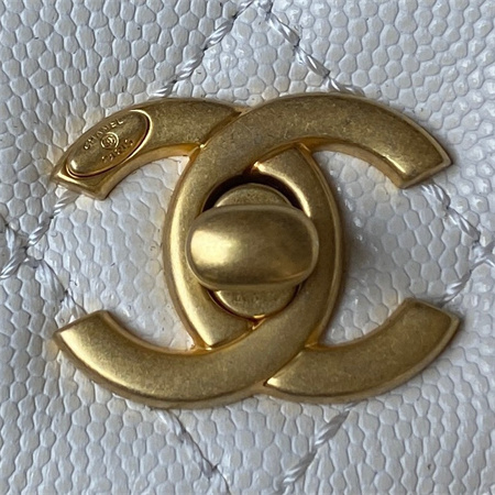 Cha.nel Small Coco Handle Bag Grained Calfskin Aged Gold Metal White A92990