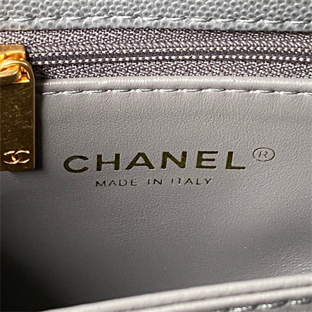 Cha.nel Small Coco Handle Bag Grained Calfskin Aged Gold Metal Grey A92990