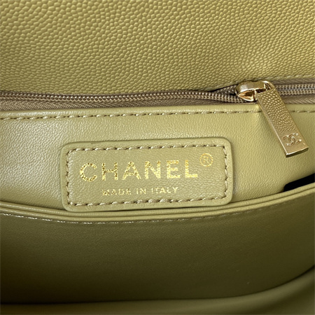 Cha.nel Small Coco Handle Bag Grained Calfskin Lt Gold Metal Mustard Green A92990