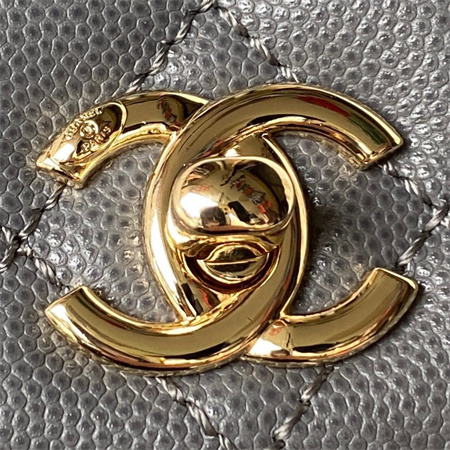 Cha.nel Small Coco Handle Bag Grained Calfskin Lt Gold Metal Grey A92990