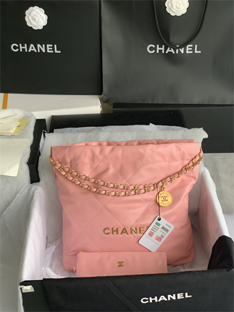 Cha.nel 22 Small Handbag Shiny Calfskin Gold Tone Metal Pink AS3260