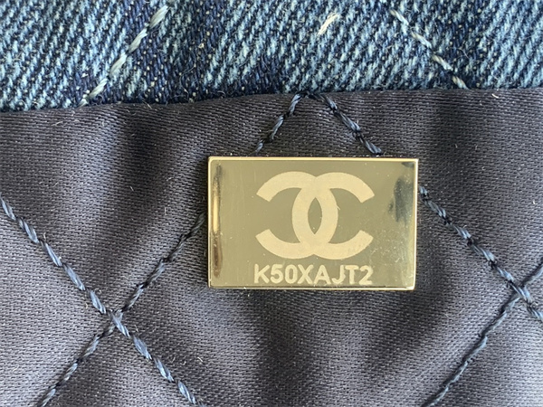 Cha.nel 22 Small Handbag Denim Silver Tone Metal AS3260