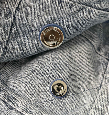 Cha.nel 22 Small Handbag Washed Denim Silver Tone Metal AS3260