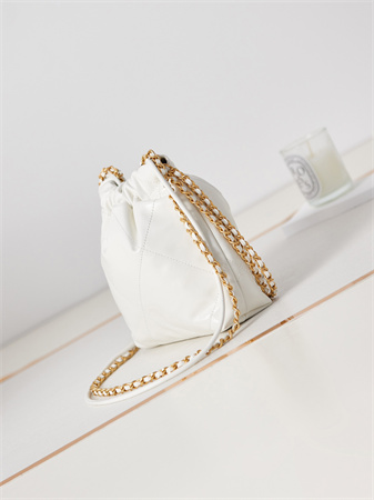 Cha.nel 22 Mini Handbag Shiny Calfskin Gold Tone Metal White AS3980