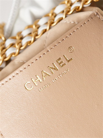 Cha.nel 22 Mini Handbag Shiny Calfskin Gold Tone Metal White AS3980