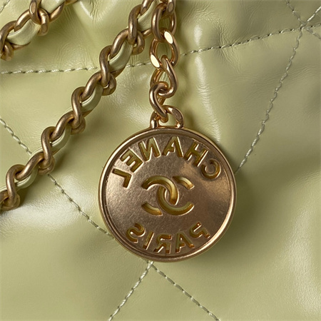 Cha.nel 22 Mini Handbag Shiny Calfskin Gold Tone Metal Lt Yellow AS3980