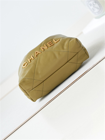 Cha.nel 22 Mini Handbag Shiny Calfskin Gold Tone Metal Mustard AS3980