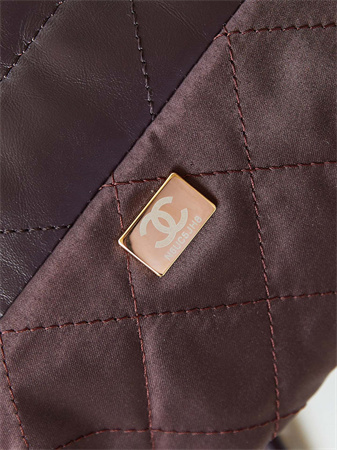 Cha.nel 22 Mini Handbag Shiny Calfskin Gold Tone Metal Coffee AS3980