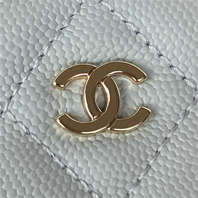 Cha.nel Vanity Case Grained Calfskin Gold Tone Metal Pale Blue AP1341