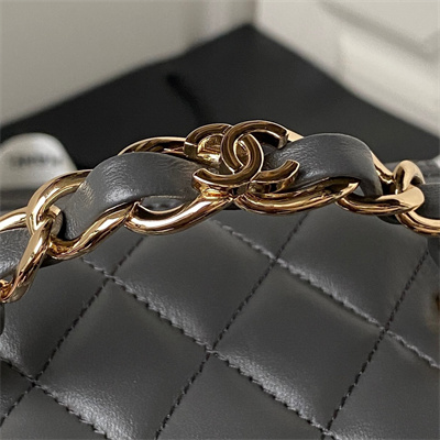 Cha.nel Vanity Case With Top Handle Lambskin Gold Tone Metal Dk Grey AP2199