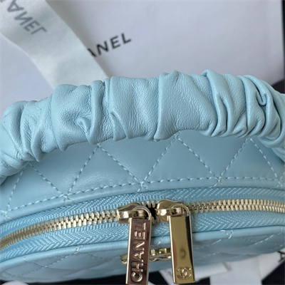 Cha.nel Vanity Case With Top Handle Lambskin Gold Tone Metal Blue AP2731