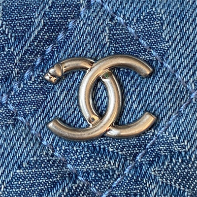 Cha.nel Vanity Case Denim Gold Tone Metal AP3203