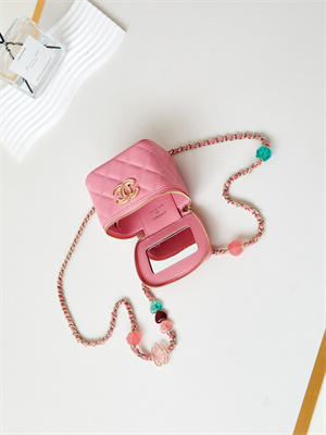 Cha.nel Vanity Case Lambskin Gold Tone Metal Pink AP3230