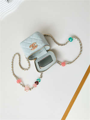 Cha.nel Vanity Case Lambskin Gold Tone Metal Blue AP3230