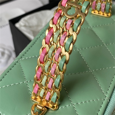 Cha.nel Vanity Case With Top Handle Lambskin Gold Tone Metal Green AP3243