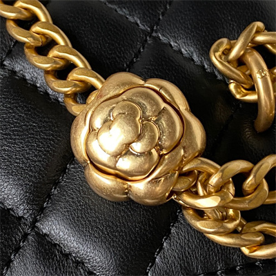 Cha.nel Vanity Case Lambskin Gold Tone Metal Black AP3300