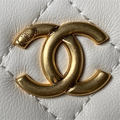 Cha.nel Vanity Case Lambskin Gold Tone Metal White AP3301