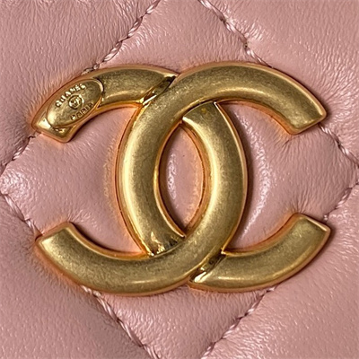 Cha.nel Vanity Case Lambskin Gold Tone Metal Pink AP3301