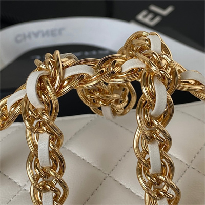 Cha.nel Vanity Case With Top Handle Lambskin Gold Tone Metal White AP3315