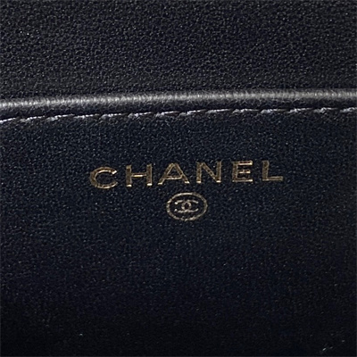 Cha.nel Vanity Case With Top Handle Lambskin Gold Tone Metal Black AP3515