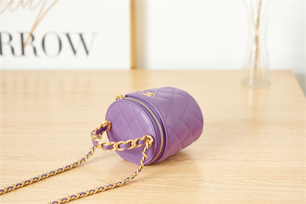 Cha.nel Vanity Case With Top Handle Lambskin Gold Tone Metal Purple AS2873