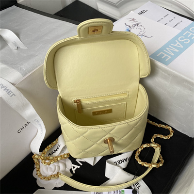 Cha.nel Vanity Case With Top Handle Lambskin Gold Tone Metal Yellow AS3973