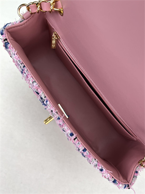 Cha.nel Mini Classic Flap Bag Tweed Gold Tone Metal Colorful A01116