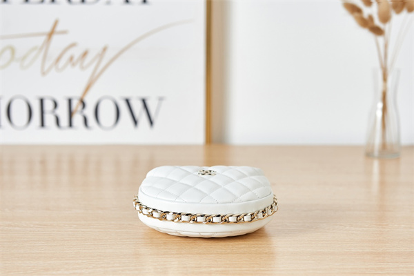 Cha.nel Pouch Lambskin Gold Tone Metal White AP3095