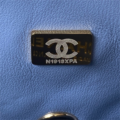 Cha.nel Mini Flap Bag With Top Handle Lambskin Gold Tone Metal Blue AS2431