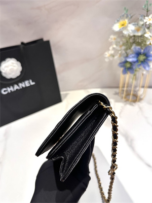 Cha.nel Clutch With Chain Grained Calfskin Gold Tone Metal Black AP3581